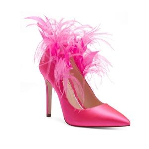 JESSICA SIMPSON JS-PAXTEY PUMP — HOT PINK w/ BOLD FEATHER ACCENTS — BRAND NEW!